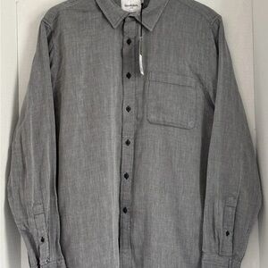 Goodfellow & Co Mens L Gray Herringbone Button Down Shirt 23x26 Long Sleeve NWT